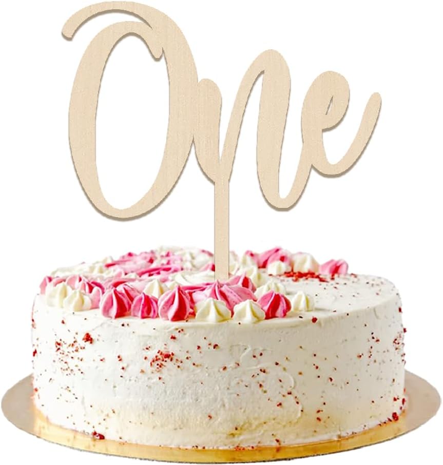 AROKIPPRY-First-Birthday-Wood-Cake-Topper---One-Sign-1st-birthday-Cake-Supplies,-for-18