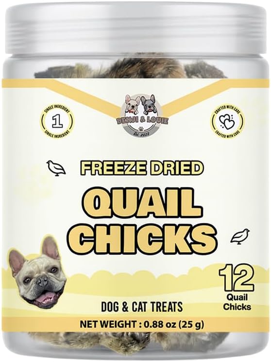 Benji-&-Louie-Freeze-Dried-Quail-Chicks-–-Whole-Prey-Treats-Bone,-114