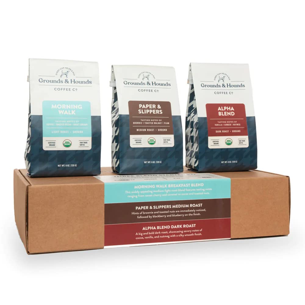 Grounds-&-Hounds-Three-Blend-Starter-Kit,-Organic-Whole-Bean-Coffee-Variety-Pack,-557