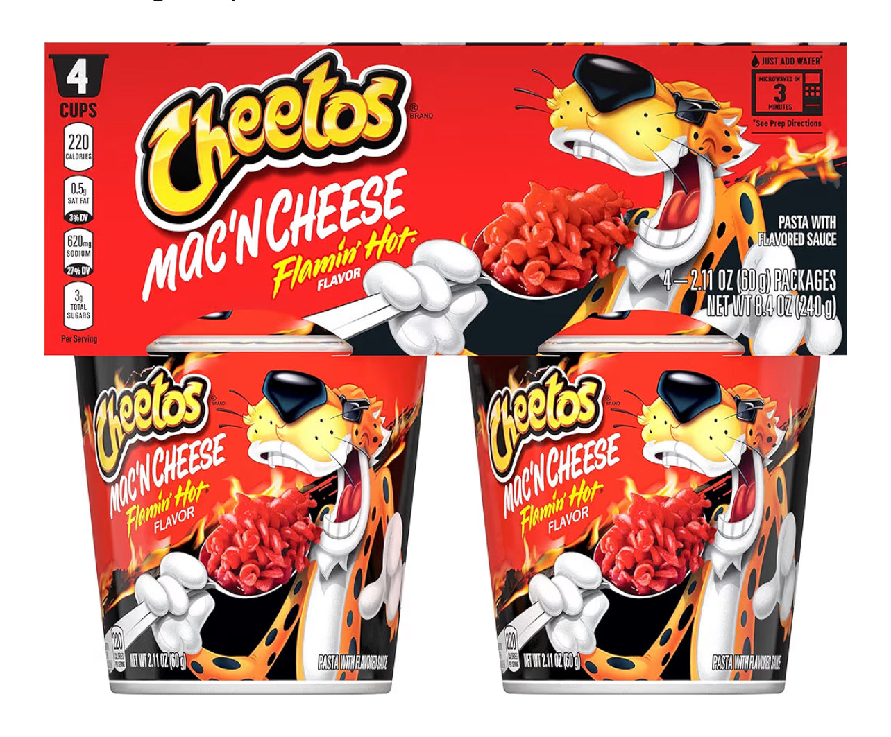 Cheetos Flaming Hot, Mac N Cheese, 2.11 Oz, 4 pack