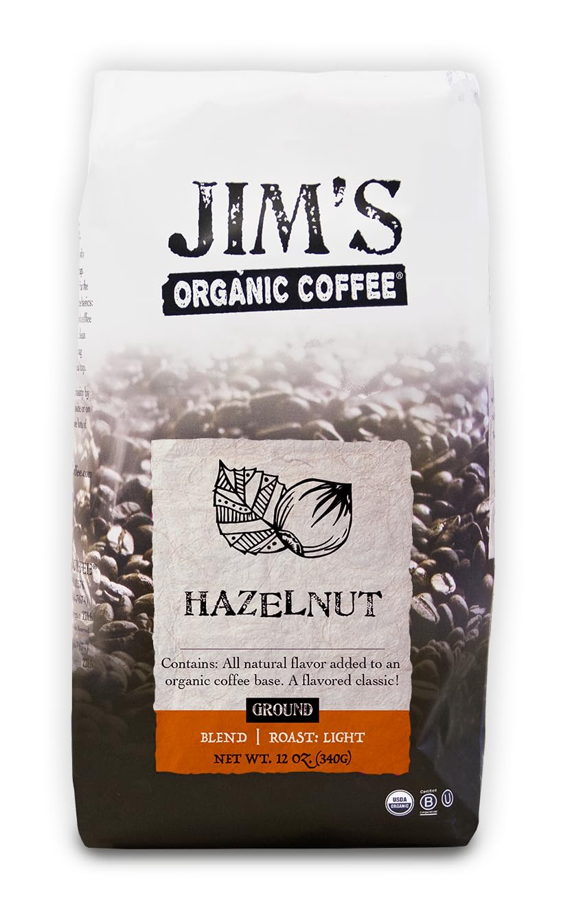 Jim's-Organic-Coffee-Mezcla-de-sabor-natural-a-avellana,-tostado-ligero,-molido,2889