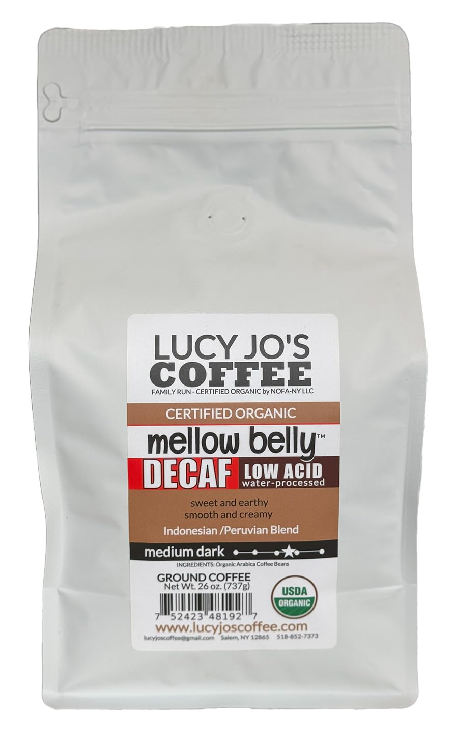 Lucy-Jo's-Coffee,-Organic-Decaf-Mellow-Belly-Low-Acid-Blend,-Medium-Dark,-GROUND,-296