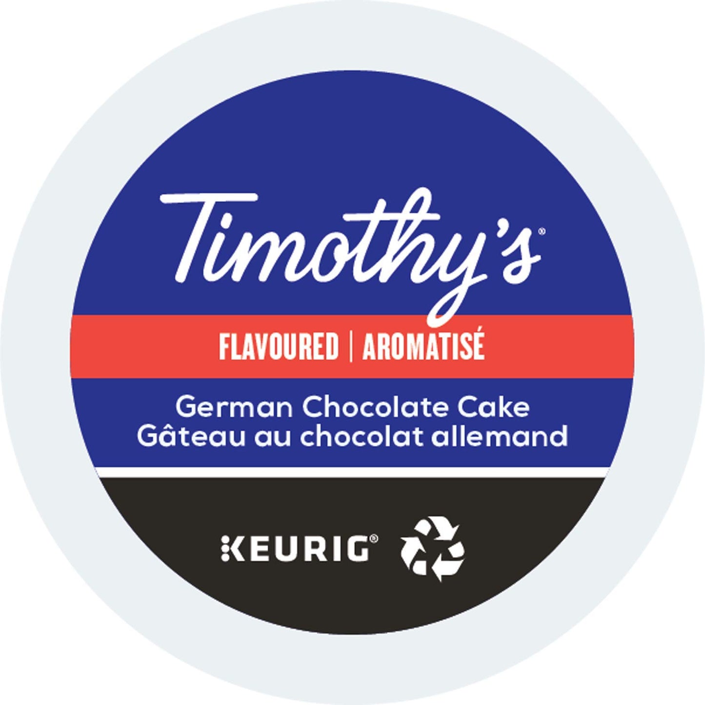 Timothy's-World-Coffee,-pastel-de-chocolate-alemán,-paquete-de-porciones-K-Cup-cafeteras999