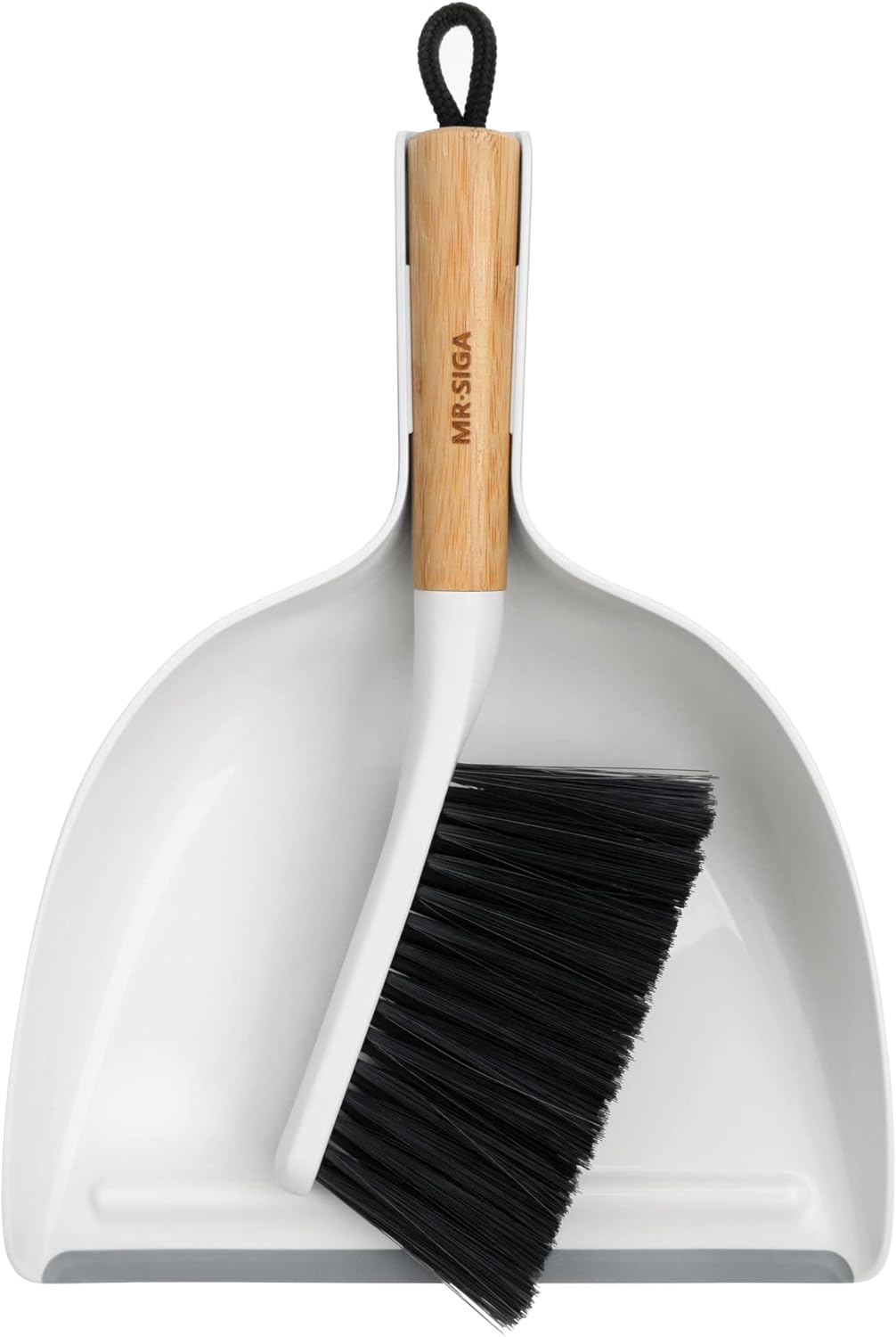 MR.SIGA-Dustpan-and-Brush-Set,-Portable-Cleaning-Brush-and-Dustpan-Combo-with-Bamboo-Handle,-White,-1499
