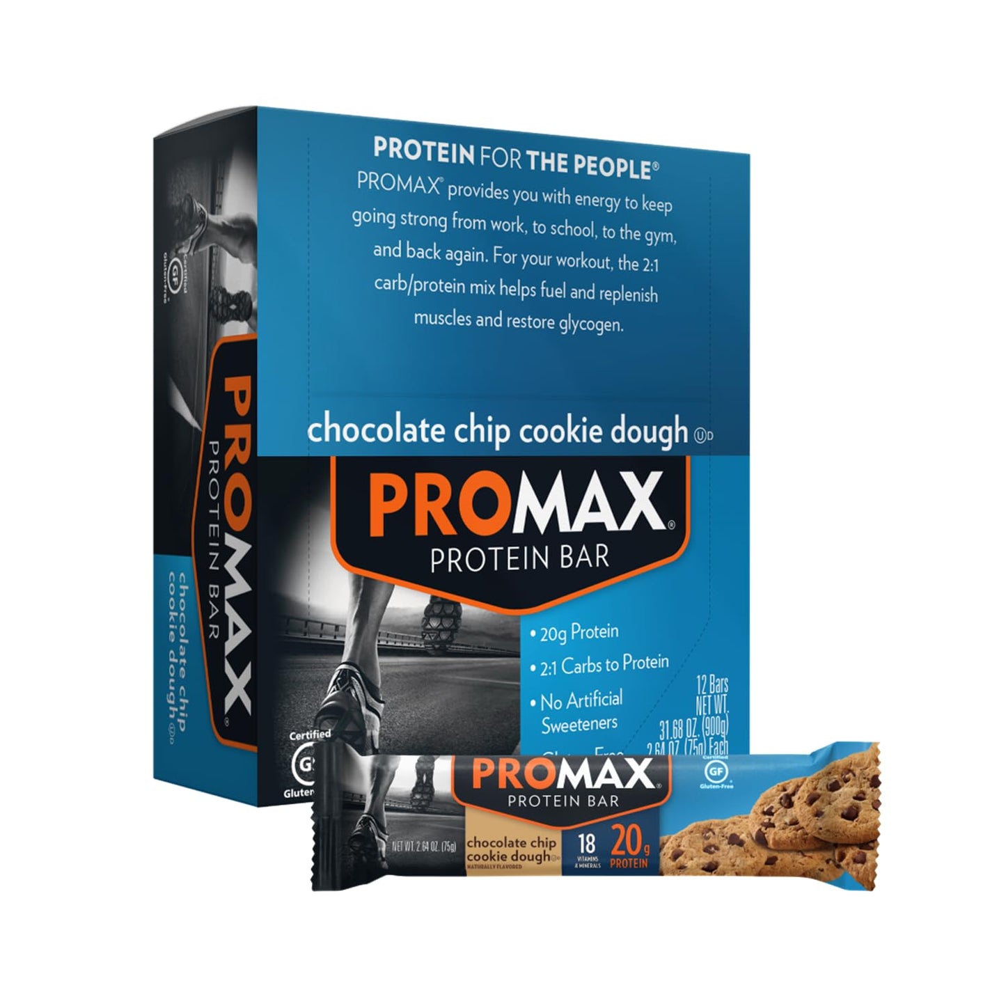 Promax-Protein-Bar,-Chocolate-Chip-Cookie-Dough,-20g-High-Protein,-Gluten--Free,-12-Count--1052