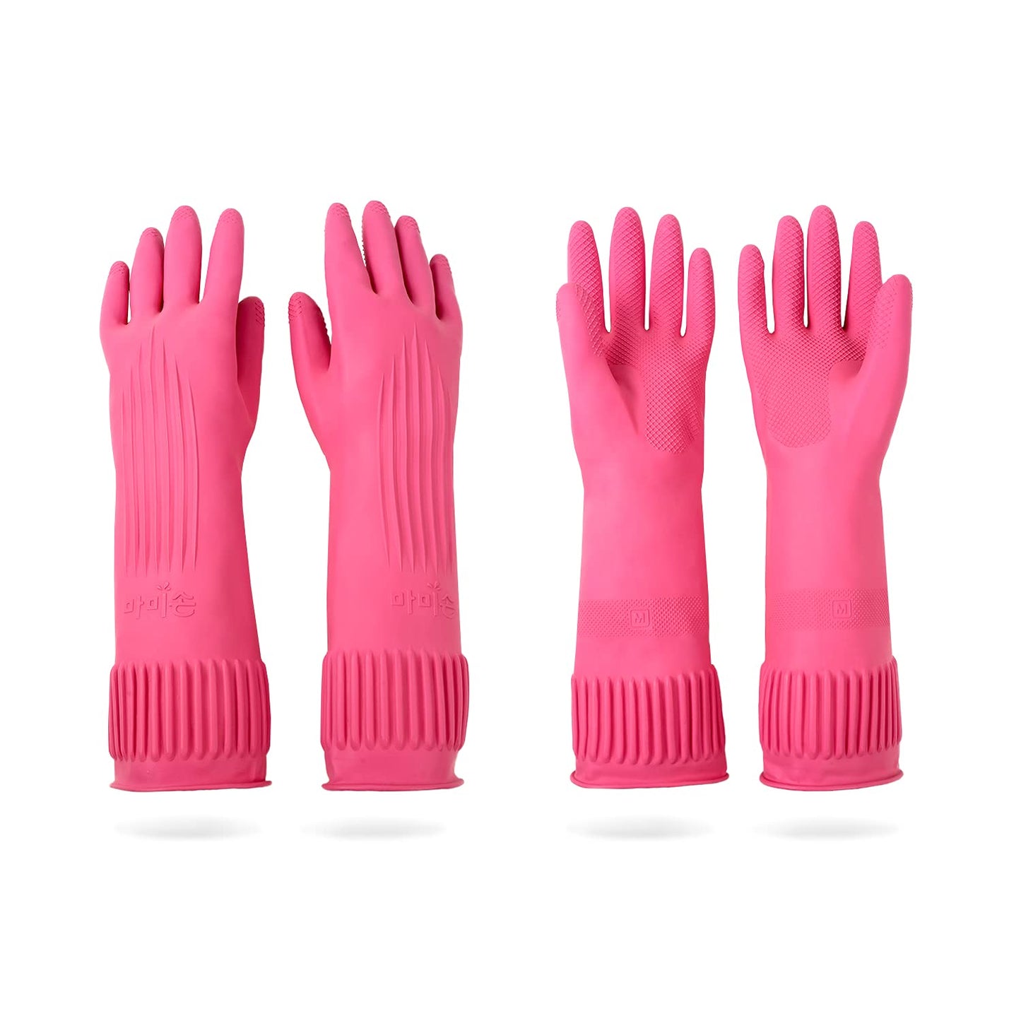 DABOGOSA-Mamison-2-Pairs-Reusable-Waterproof-Household-Dishwashing-Cleaning-Rubber-Gloves,-Non-Slip-Kitchen-Glove-(Pink,-1492