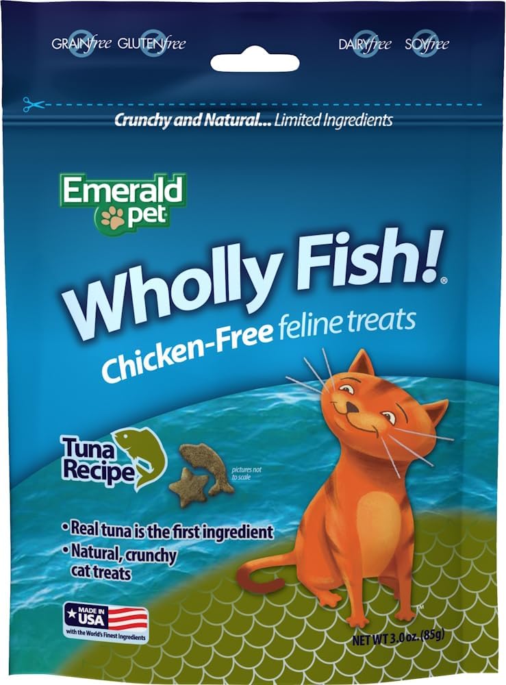 EMERALD-PET-Wholly-Fish!-Chicken-Free-Feline-Treats,-Tuna-Recipe-—-Tasty-and-Crunchy-Tuna-342