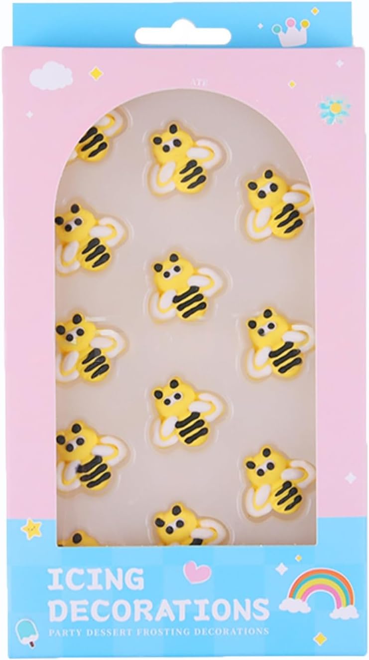 Edible-12-pieces-Bee-cake-decorations,-Bees-cupcake-toppers,-perfect-Icing-Cookies-for-Day-485