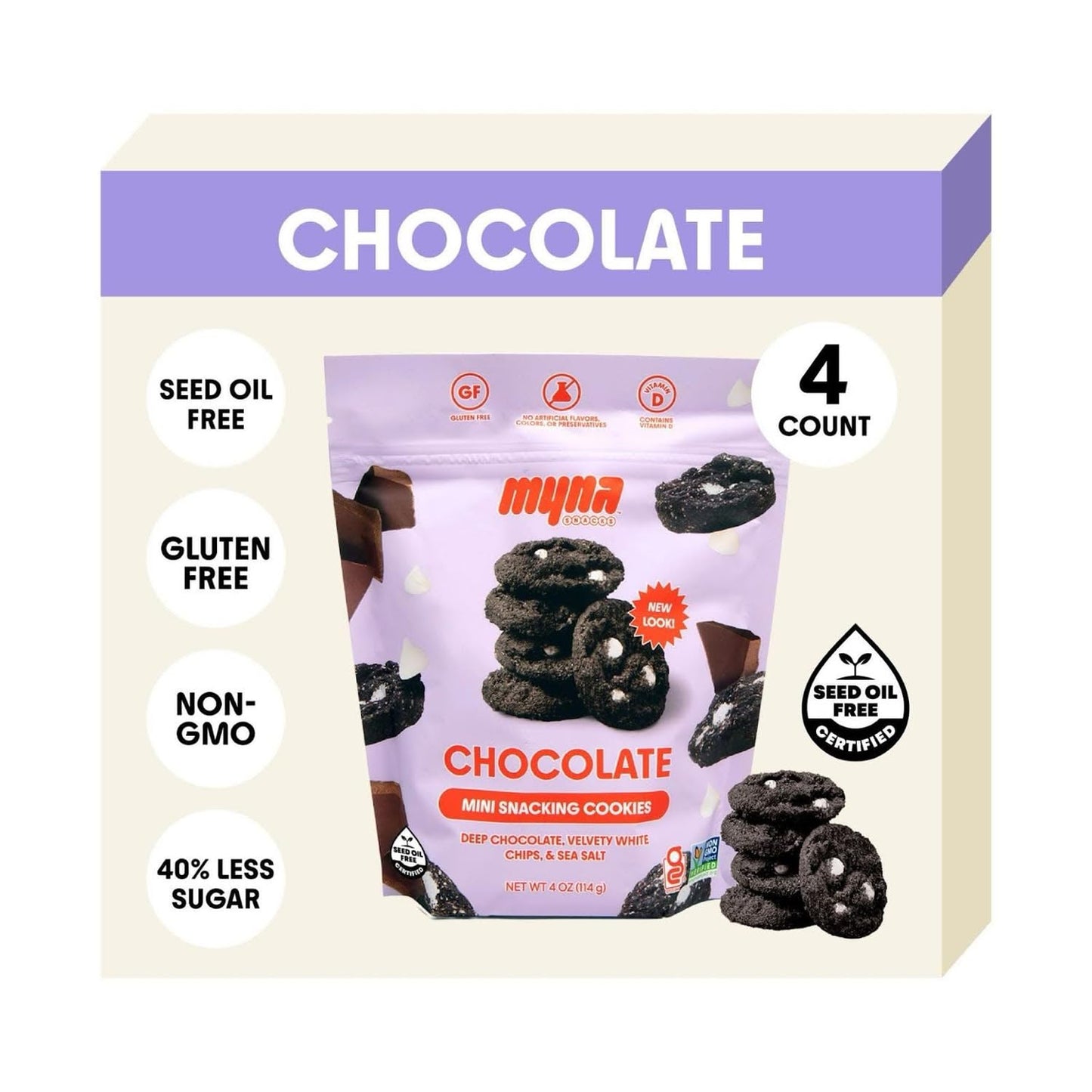 Myna Snacks Seed Oil Free Mini Snacking Cookies Chocolate Cookies with White Chips }6oz