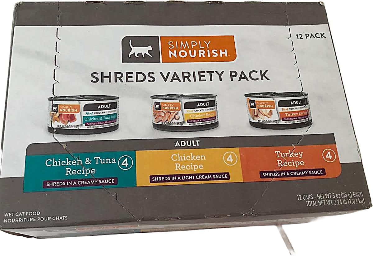 SIMPLY-NOURISH-Cat-Canned-Food.-46357-Pack-of-Shreds-Variety-Pack.-4-Chicken-&-138
