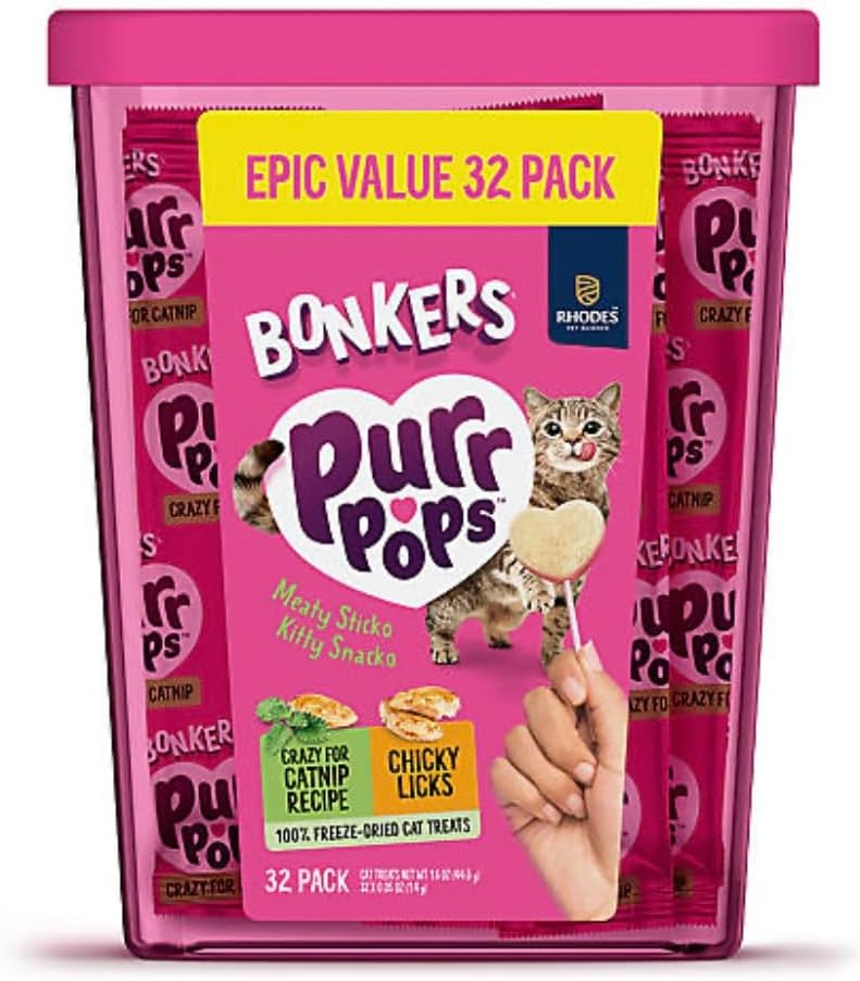 Bonkers-Purrpops-Freeze-Dried-Cat-Treats,-Catnip-and-Chicken-Flavors,-Epic-Value-Pack,-32-Count-323