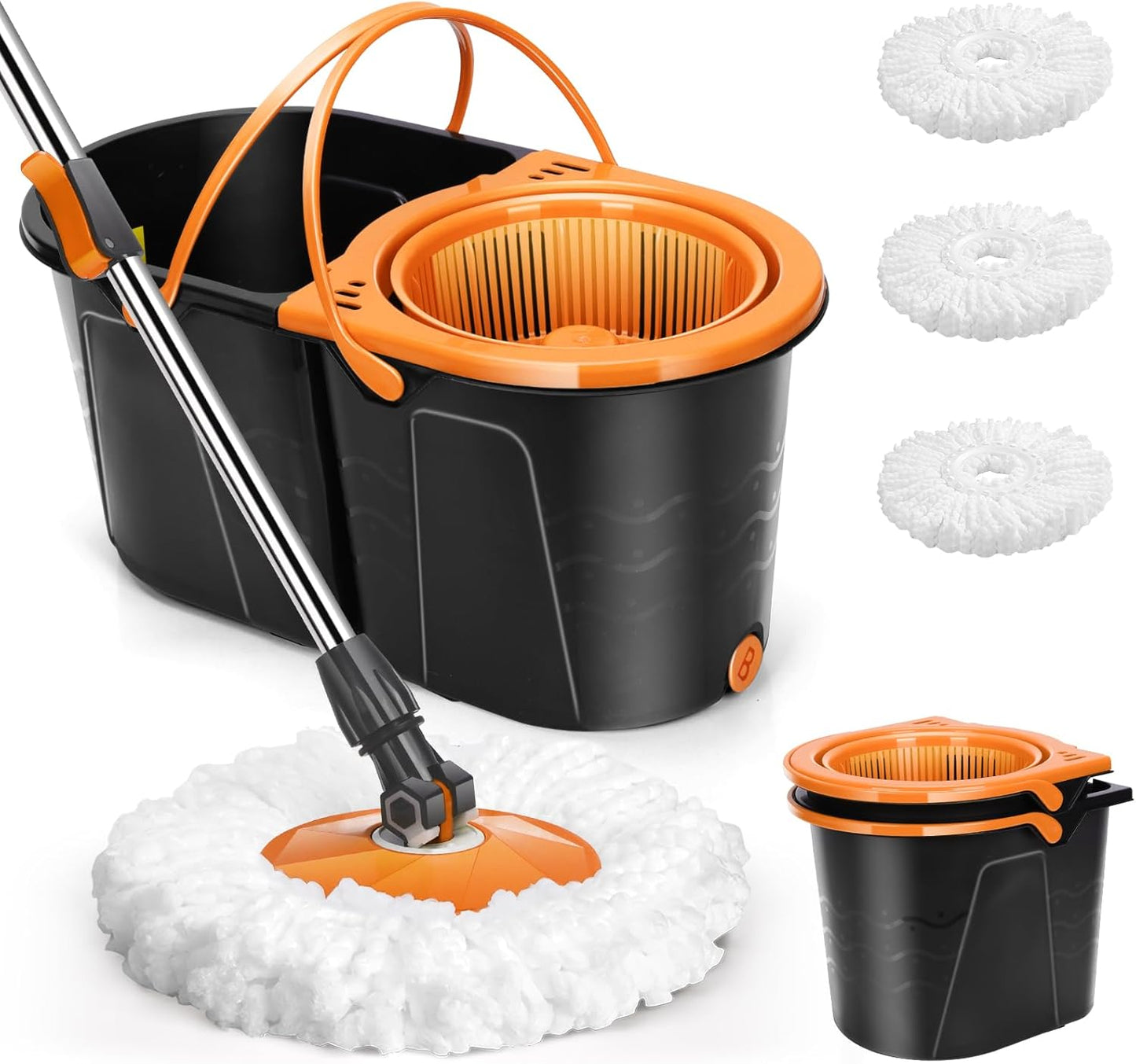 Spin-Mop-and-Bucket-with-Wringer-Set,-Double-Bucket-Separate-866