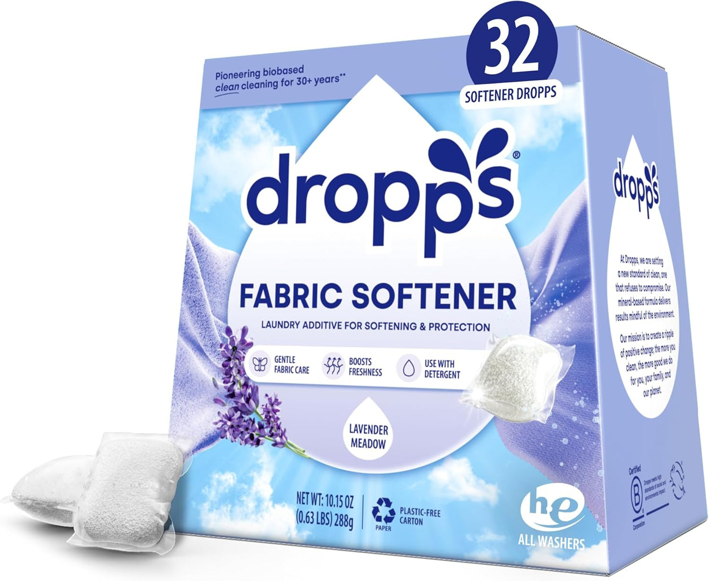 Dropps-Laundry-Fabric-Softener-Pods,-Lavender-Meadow-(32-Pods)---3337