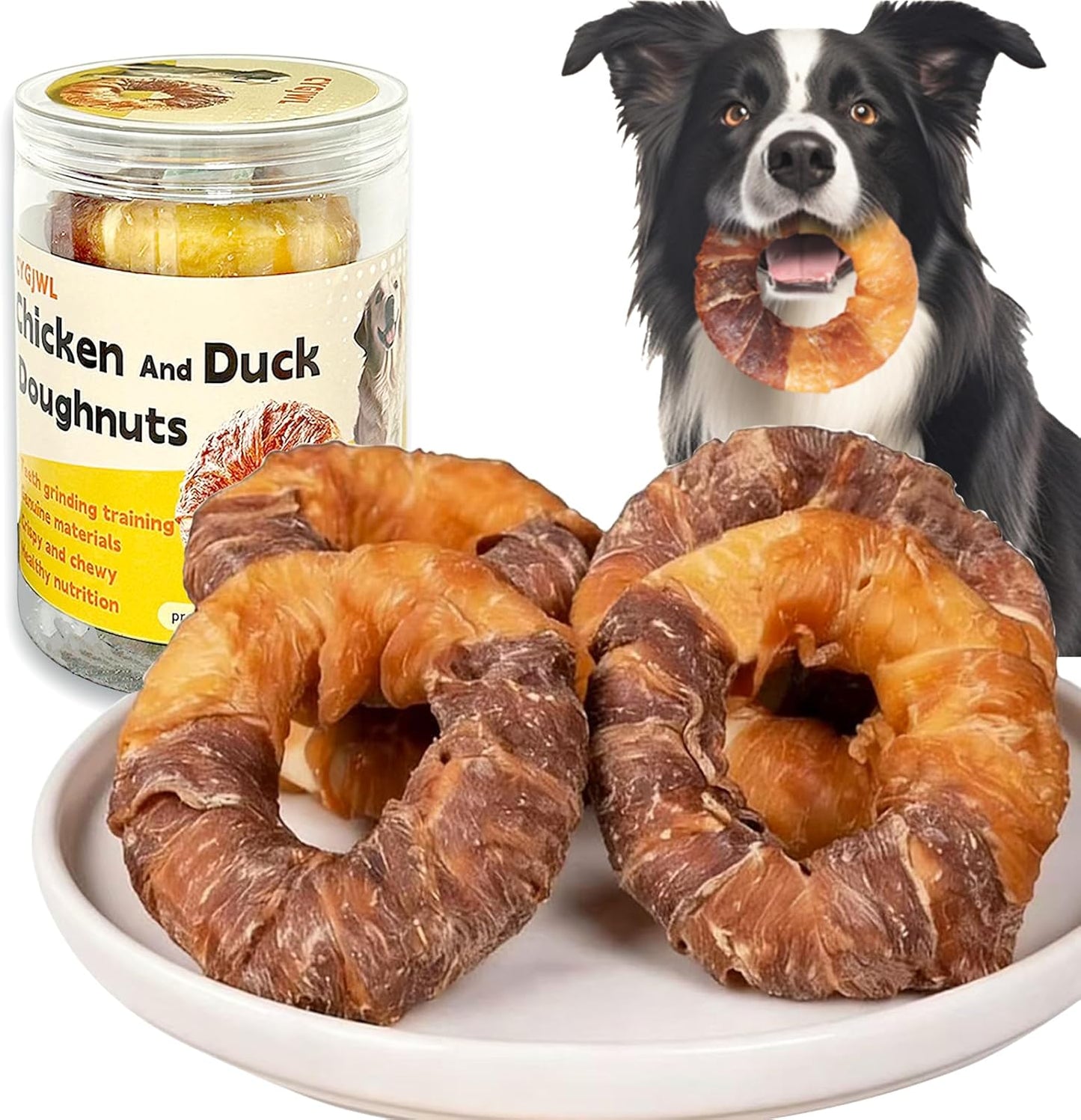 Dog-Donut-Treats,Chicken-Duck-Wrapped-Rawhide-Donuts,Long-Lasting-Chewy-Snacks(Pack-of---263