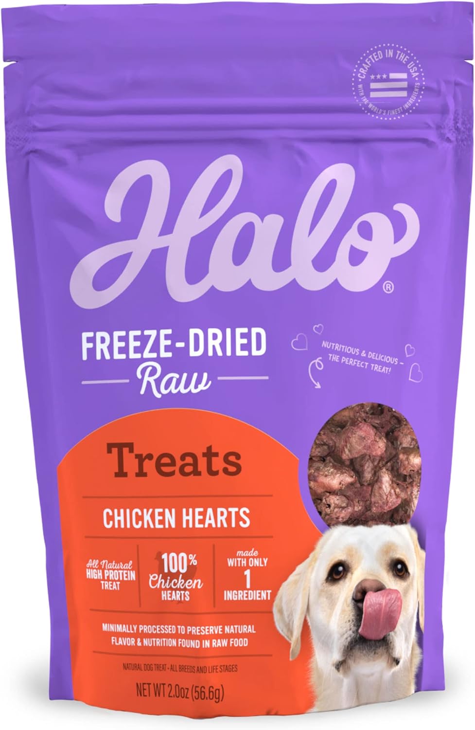 Halo-Freeze-Dried-Raw-Dog-Treats,-1-Chicken-Hearts-Recipe,-Dog-Pouch,-1176