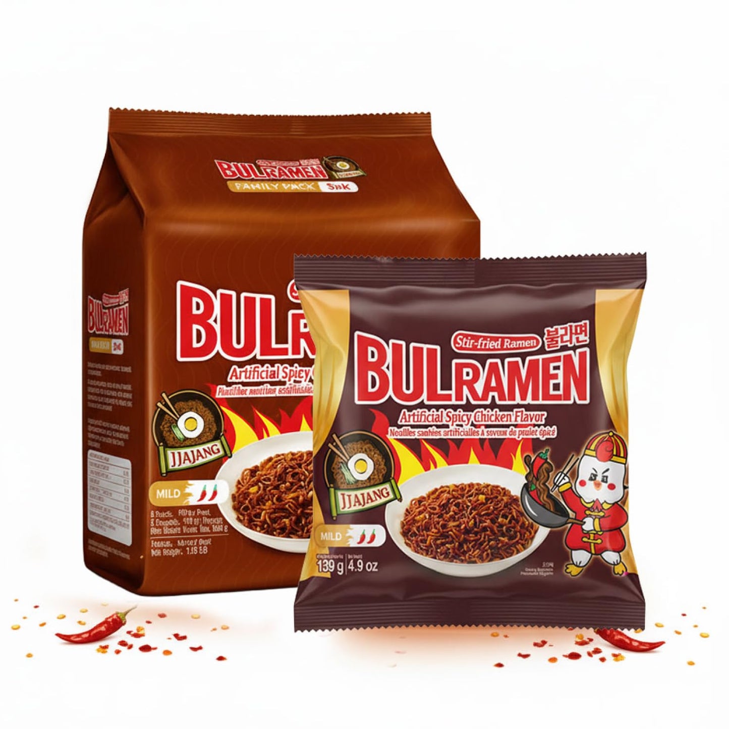 Korean-Food-Bulramen-salteado-Ramen-Jjajang,-sabor-artificial-de-pollo--picante,-490