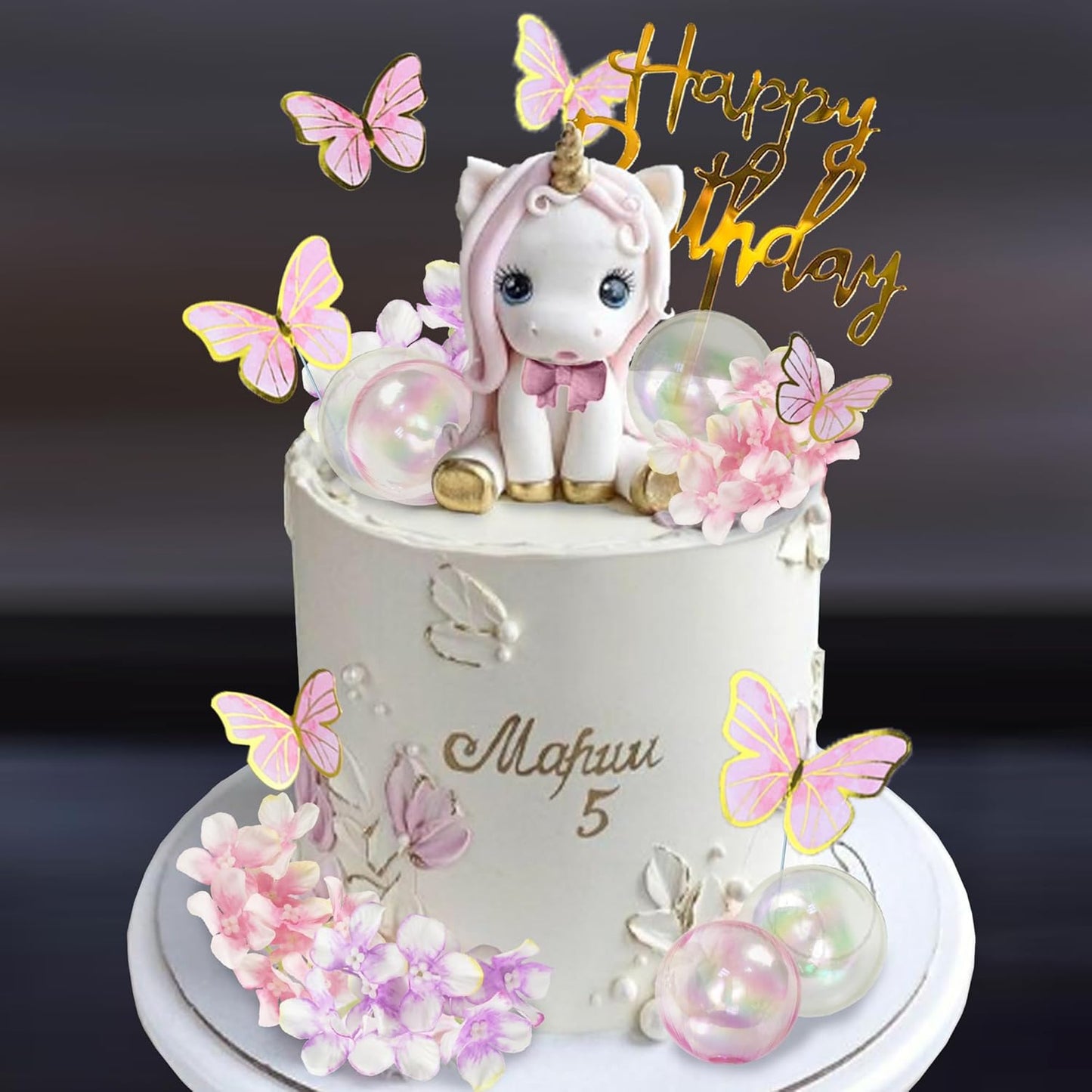 DRWATE-Unicorn-Cake-Topper-Unicorn-Cake-Decorations-with-Artificial-Flower-Ball-Butterfly-Birthday-Decoration-758