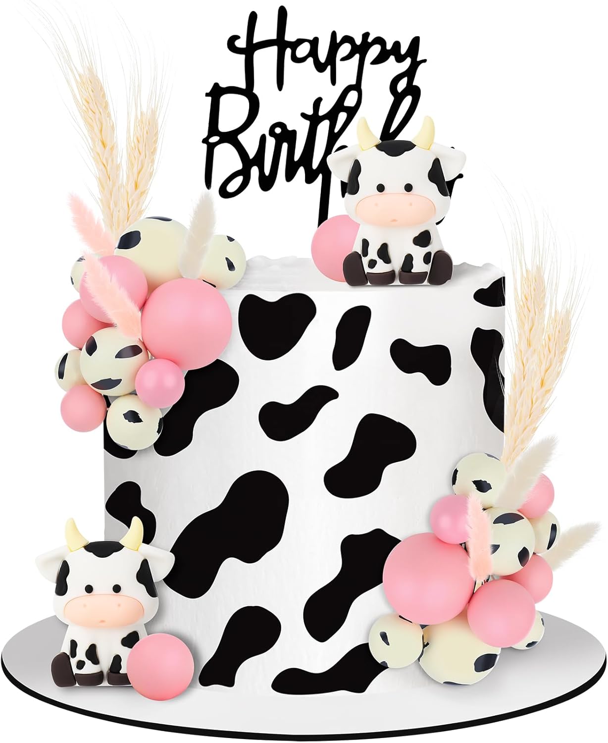 Jspupifip-25-PCS-Pink-Cow-Cake-Decorations,-Birthday-Cow-Cake-Topper-with-Figurines,-Animal-674