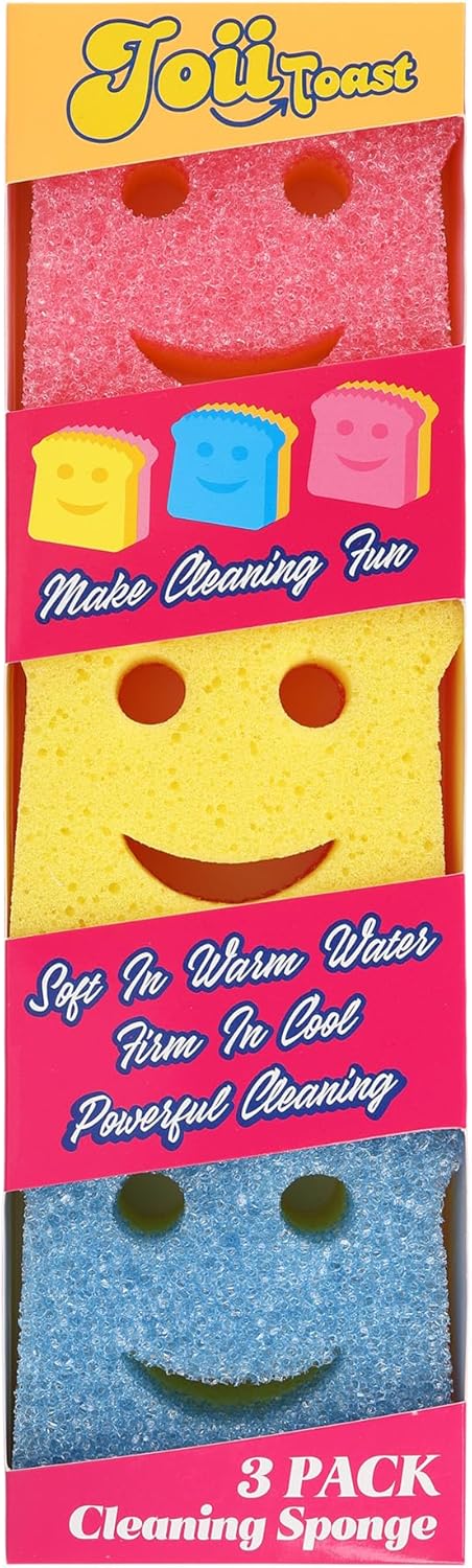 3-Pack-Double-Layer-Kitchen-Dish-Scrub-Sponges,Colorful-Toast-Shaped,Fun-Cleaning,Non-Scratch,Home-Essentials,Cleaning---4472