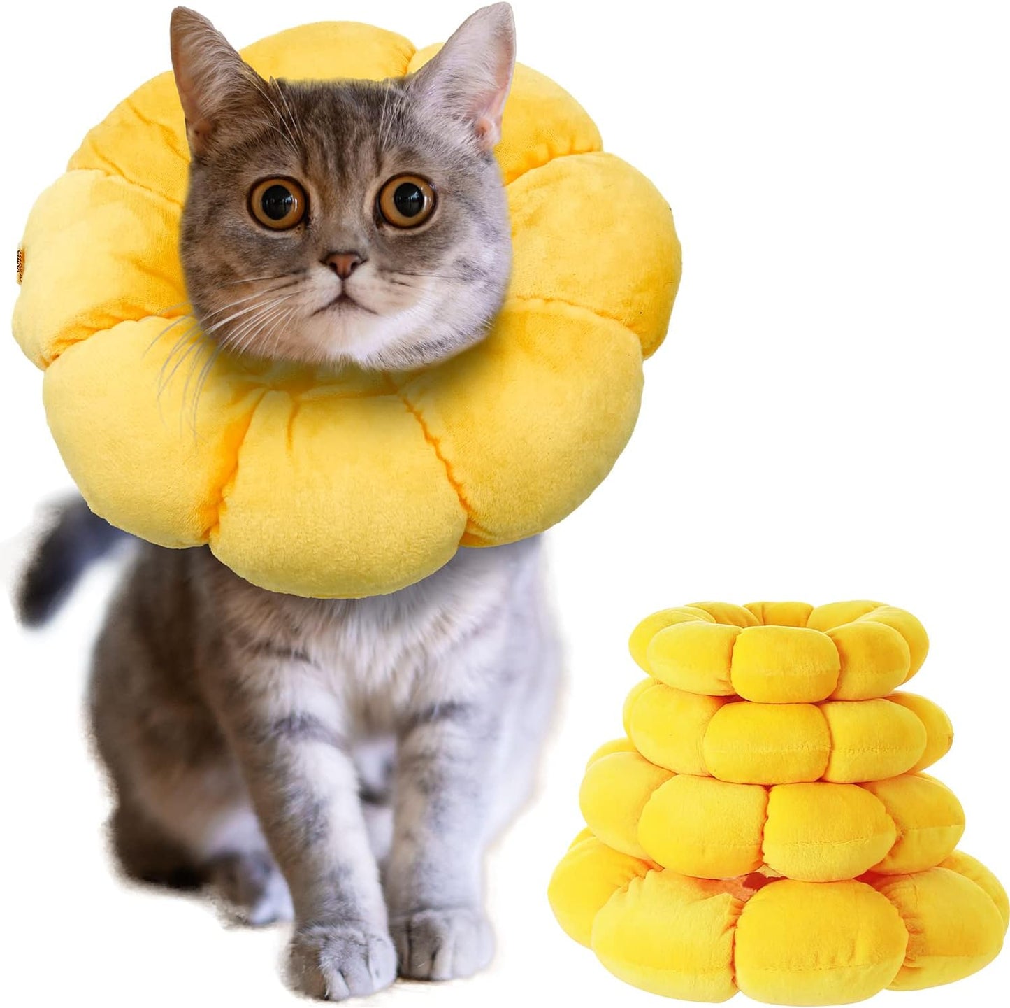 Cat-Small-Dog-Recovery-Collar,-Cute-Sunflower-Neck-Cone-After-Surgery,-Adjustable-Pet-835