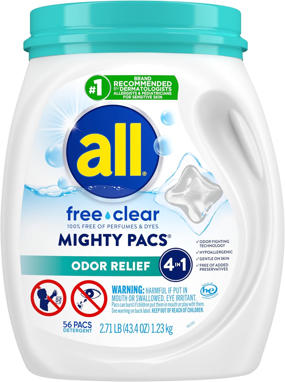 All-Mighty-Pacs-Laundry-Detergent-Free-Clear-Odor-Relief,-Tub,-3794