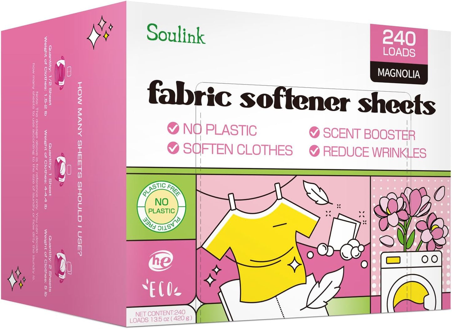 Soulink-Fabric-Softener-Sheets-for-Washing-Machine,-No-Plastic-Jug-Soap-Strips,-362
