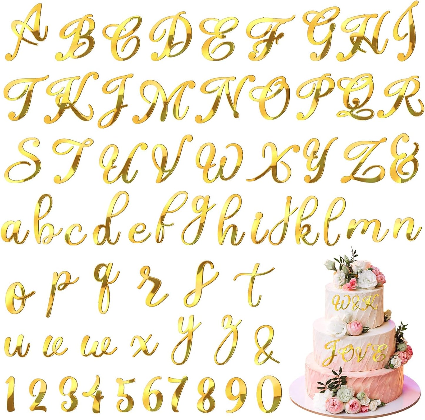 Jspupifip-64-Pcs-Gold-Acrylic-Cake-Alphabet-103