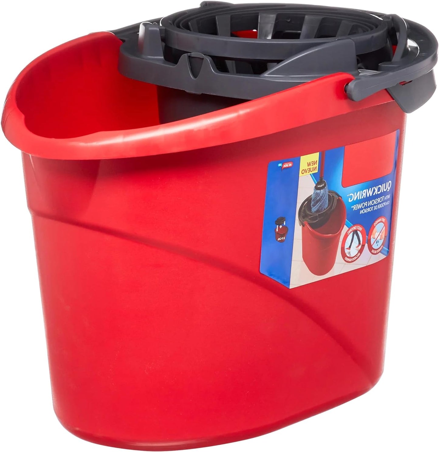 Quick-Wring-Bucket,-2.5-Gallon-Mop-Bucket-with-Wringer,-Red-2915
