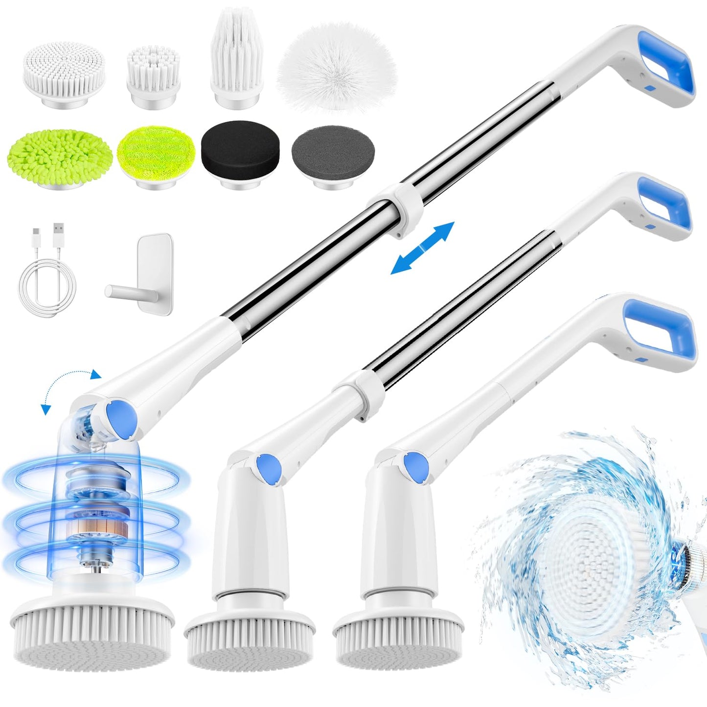 Electric-Spin-Scrubber,Cordless-Shower-Cleaning-Brush-with-7-Replaceable-Heads,Detachable-2180