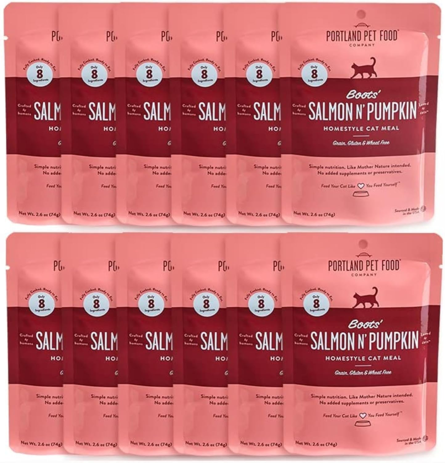 Human-Grade-Mixed-Variety-Pack-Wet-Cat-Food-Pouch-Boots'-Salmon-N'---Soft-Food528
