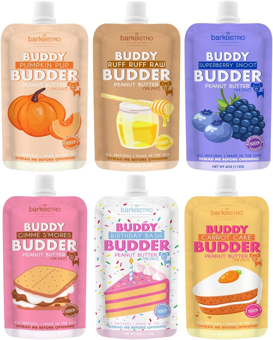 BUDDY-BUDDER-6-Pack-Mixed-Flavor-Squeeze-Packs,-1-Natural-Dog-Butter,-2510