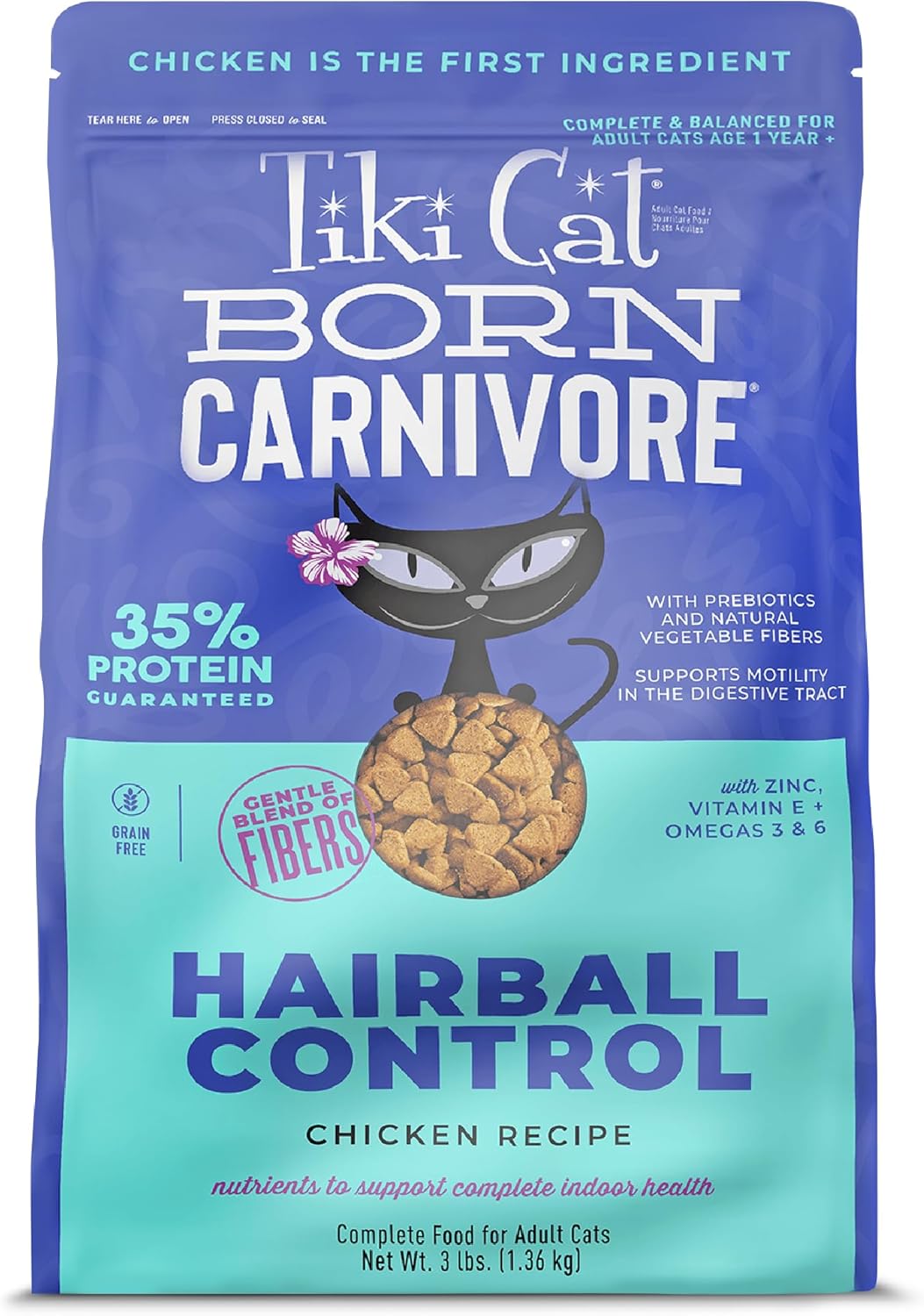 Tiki-Cat-Born-Carnivore-Dry-Cat-Food,-Hairball-Control,-Chicken,-3-Bag----1171