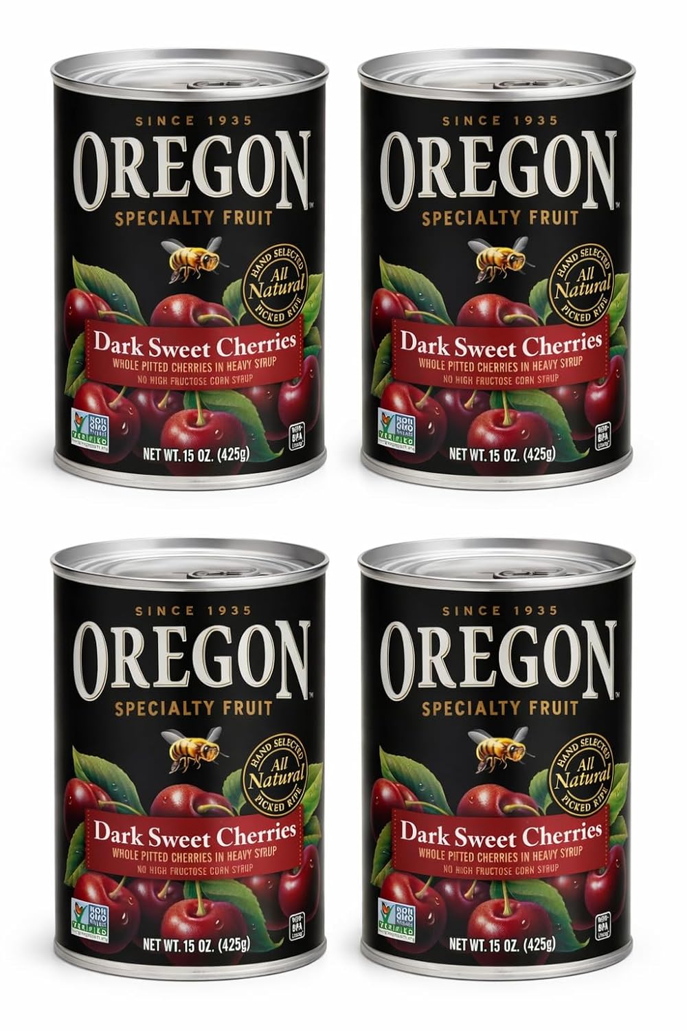 Oregon-Canned-Pitted-Dark-Sweet-Cherries-in-Heavy-Syrup,-Pack-of-4,-3.75-14