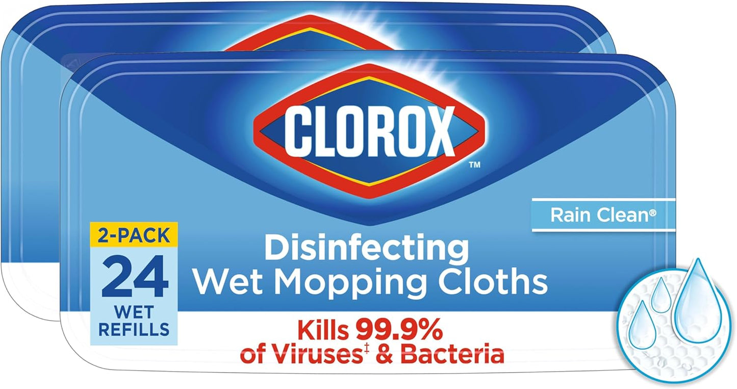 Clorox-Disinfecting-Wet-Mop-Pad,-Disposable-Mop-Heads,-Multi-Surface-Floor-Wipes,-Rain-Clean,-2-Packs,-1663