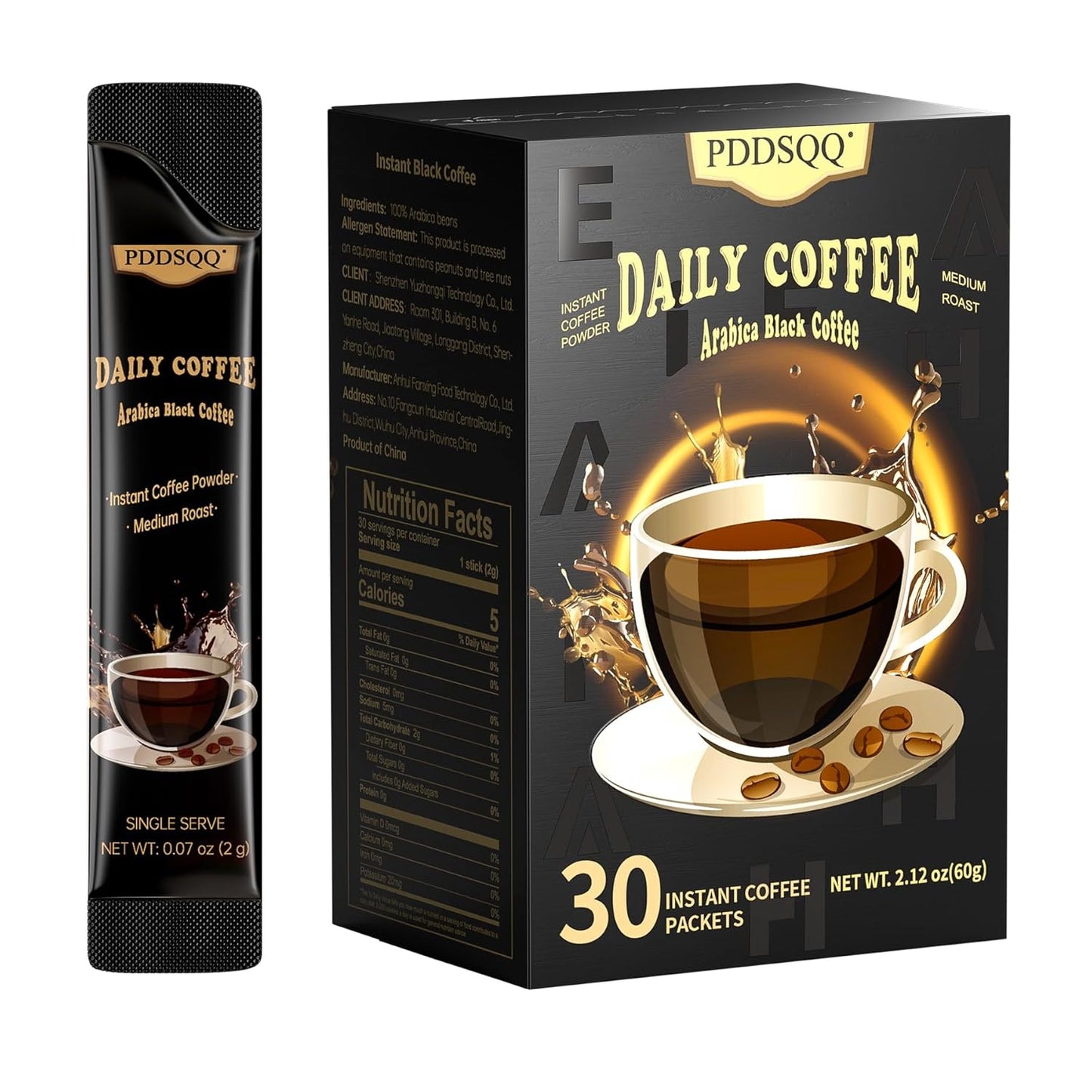 Paquetes-de-café-instantáneo,-30-unidades,-café-negro-arábica-tostado-medio,-de60