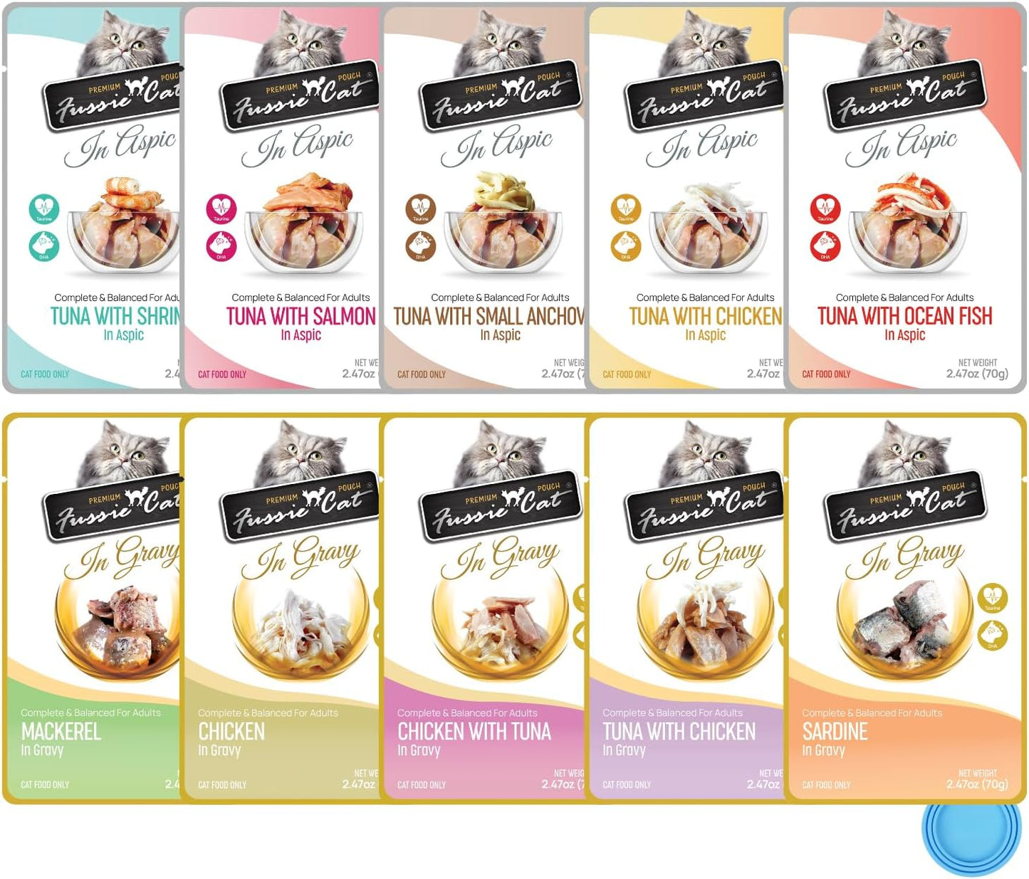 Fussie-Cat-Premium-Wet-Cat-Food-in-Gravy-and-in-Aspic,-Pouches,-Flavor-Pack+691