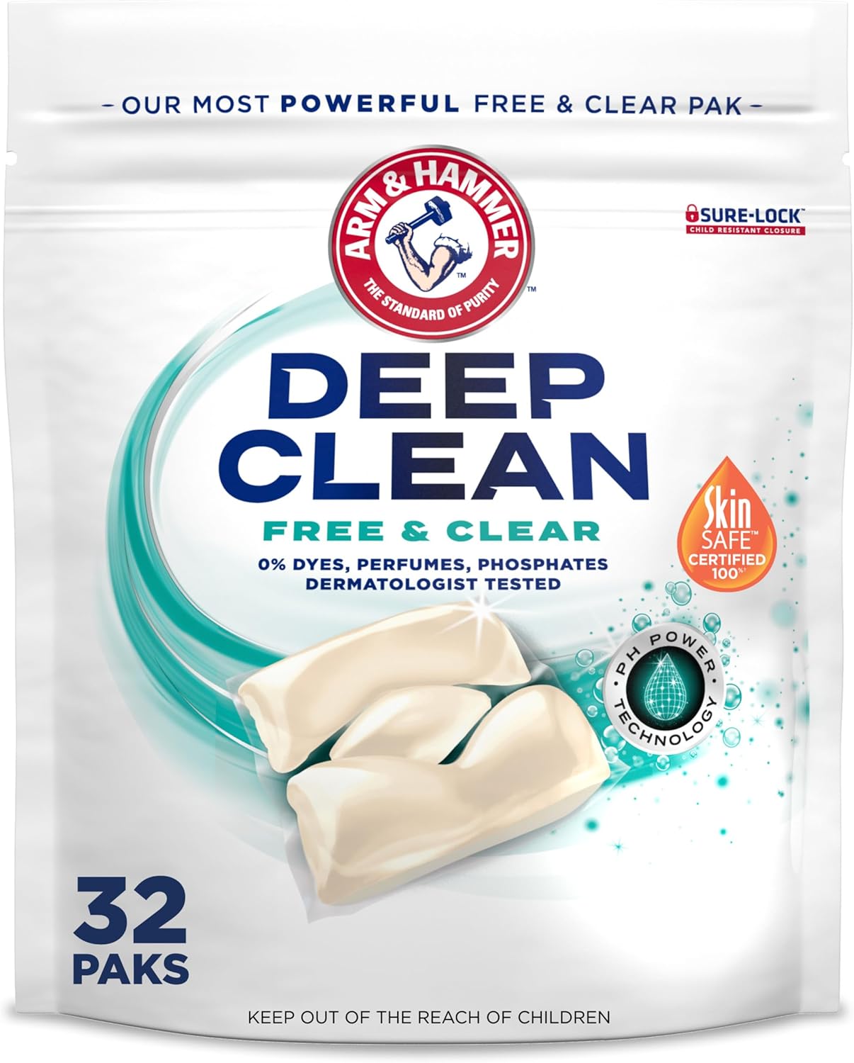 ARM-&-HAMMER-Deep-Clean-Free-&-Clear-Laundry-Detergent-Power-Paks,-1350