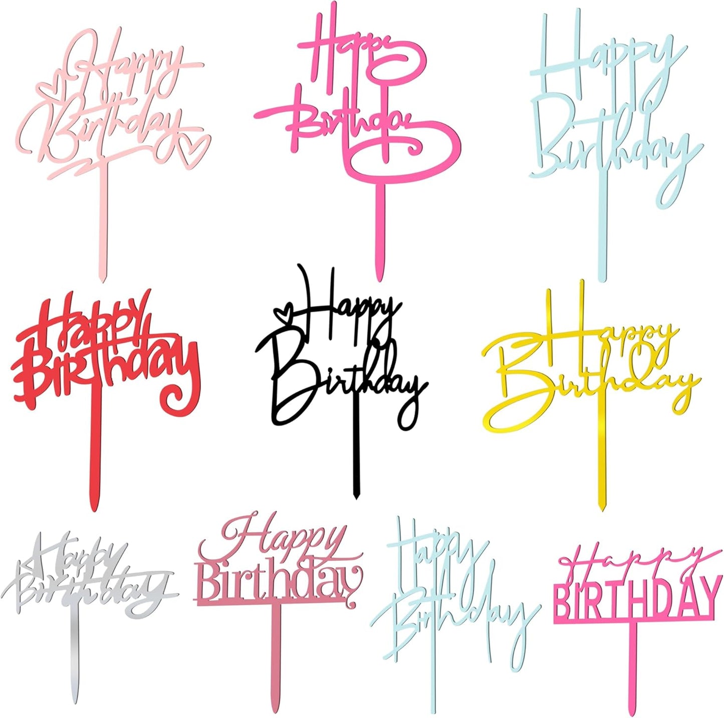 10-PCS-Happy-Birthday-Cake-Topper-Set-Glitter-Cake-Decorations-in-8-Black-Gold-1410