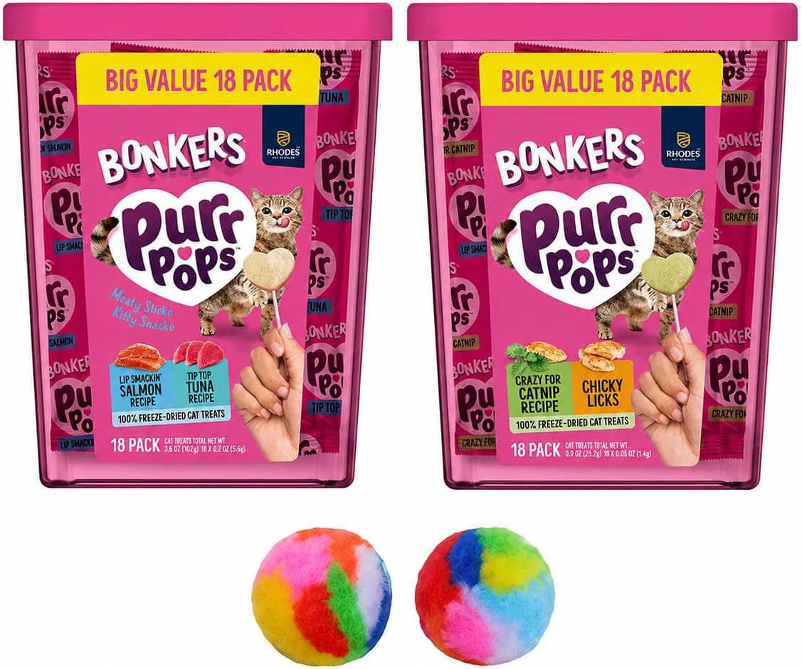 Bonkers-Purrpops-Freeze-Dried-Cat-Treats,-43132-Pack-Variety-Bundle-with-Salmon-&-Tuna,-Catnip-339