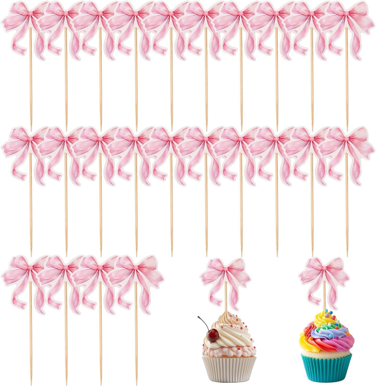 24pcs-Pink-Bow-Cupcake-Toppers,-Paper-Bowknot-514