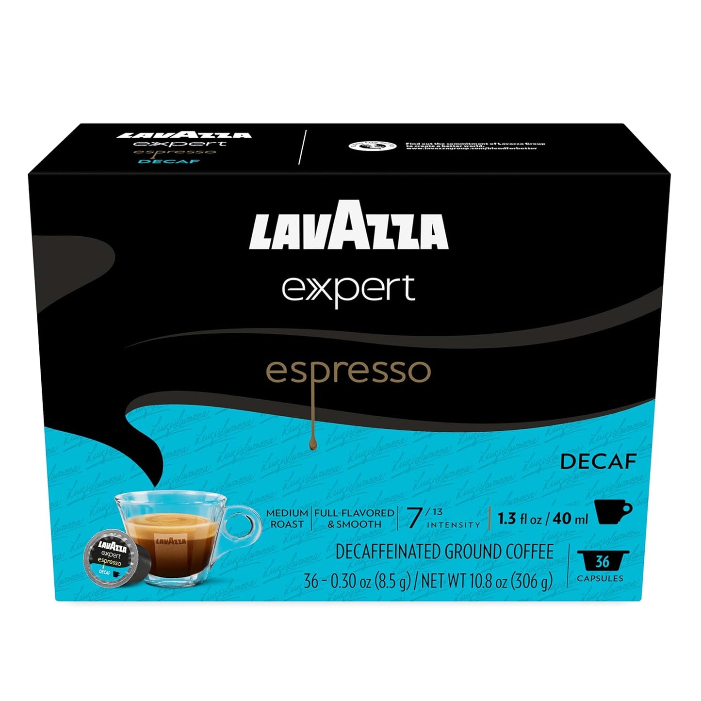 Lavazza-Expert-Espresso-Decaf-Capsules,-Medium-Roast,-Arabica-and-Robusta-Blend,-Compatible-with-2413