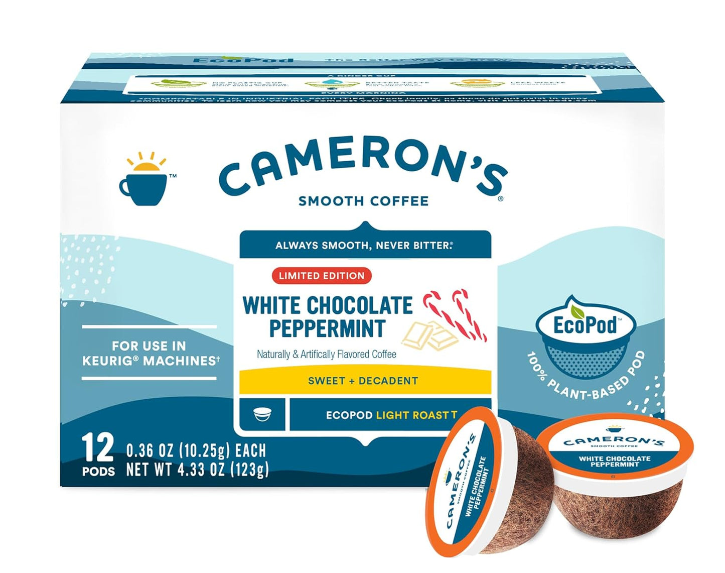 Cameron's-Coffee-Holiday-Single-Serve-Pods,-Flavored,-White-Chocolate-Peppermint,-12-Count-(Pack-975