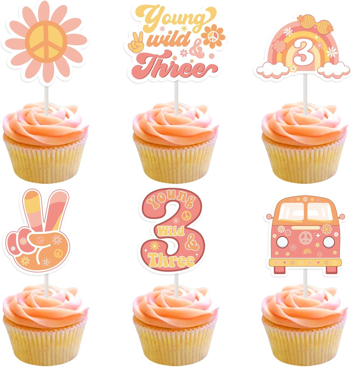 Fangleland-24Pcs-Young-Wild-and-Three-Cupcake-Toppers,-3rd-Birthday-Decorations-for---Retro-481