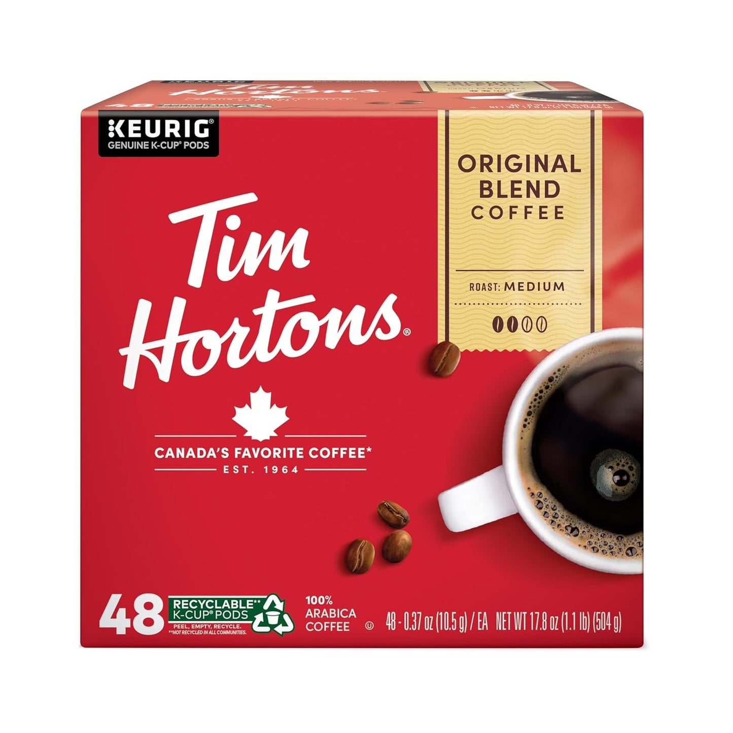 Tim-Hortons-Mezcla-original,-café-genuino-de-tostado-medio,-cápsulas-K-Cup-una3381