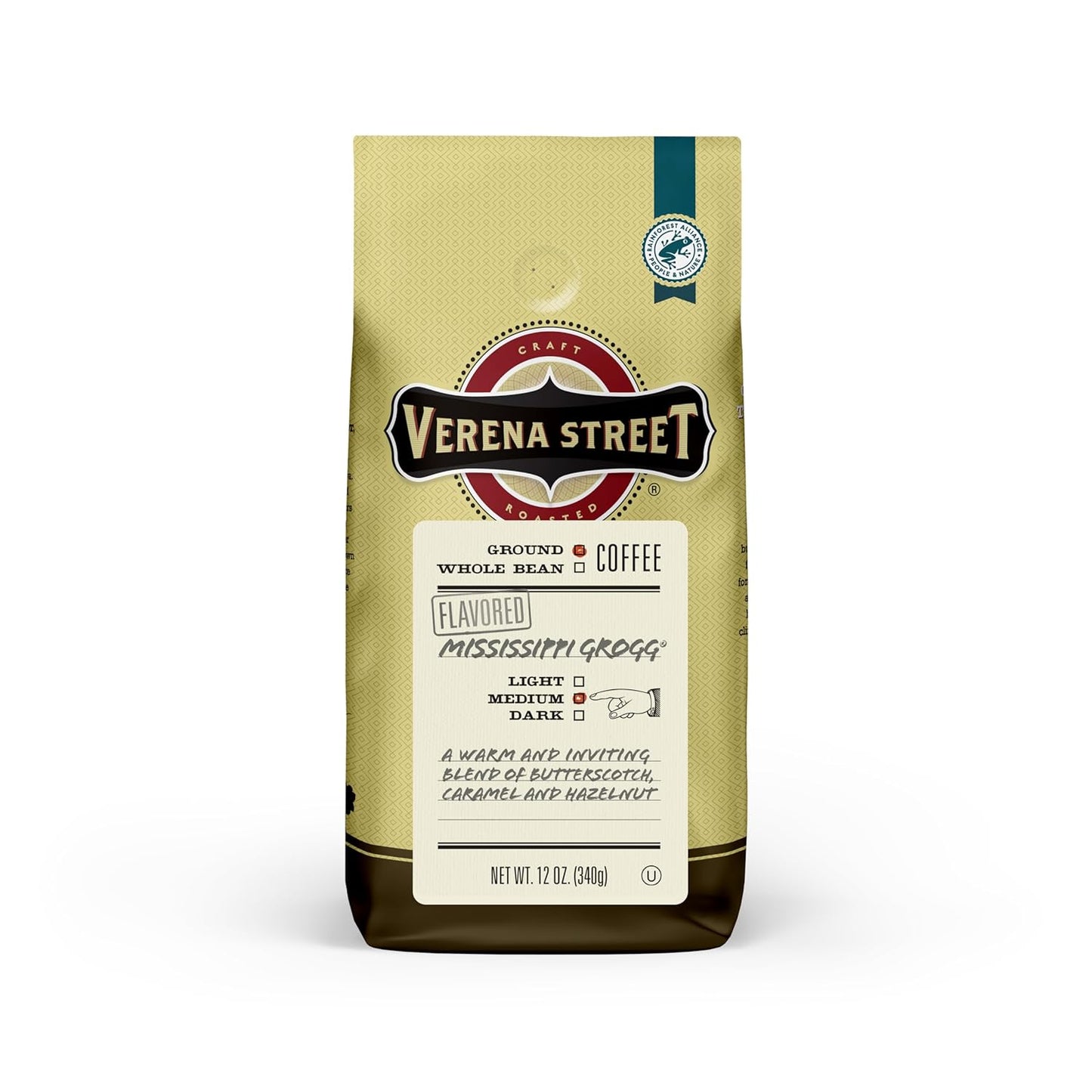 Verena-Street-12-Ounce-Flavored-Ground-Coffee,-Mississippi-Grogg,-Medium-Roast,-Rainforest-Alliance-1578