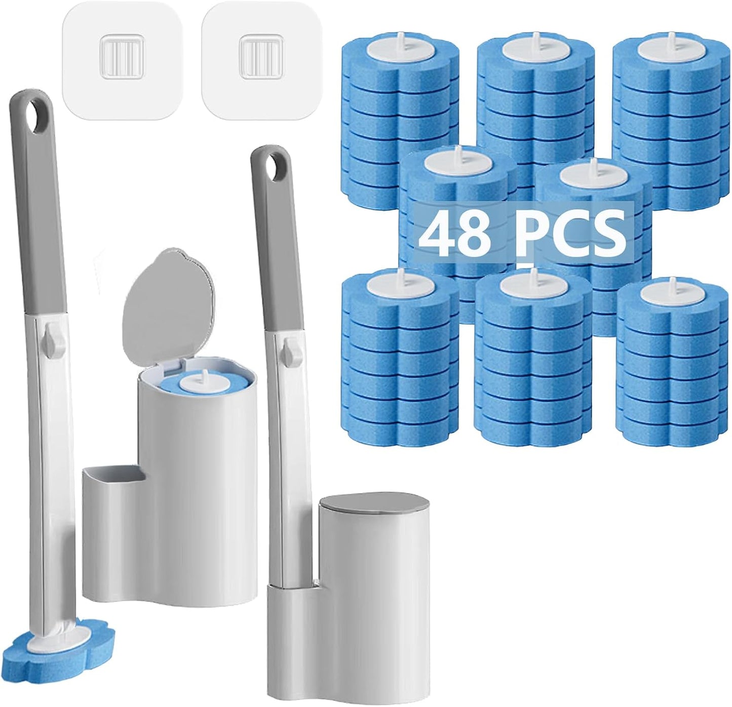 2-Pack-Disposable-Toilet-Brush-and-Holder-Set,Extended-Handle-with-48-Cleaner-Refills-Toilet-Brush-973