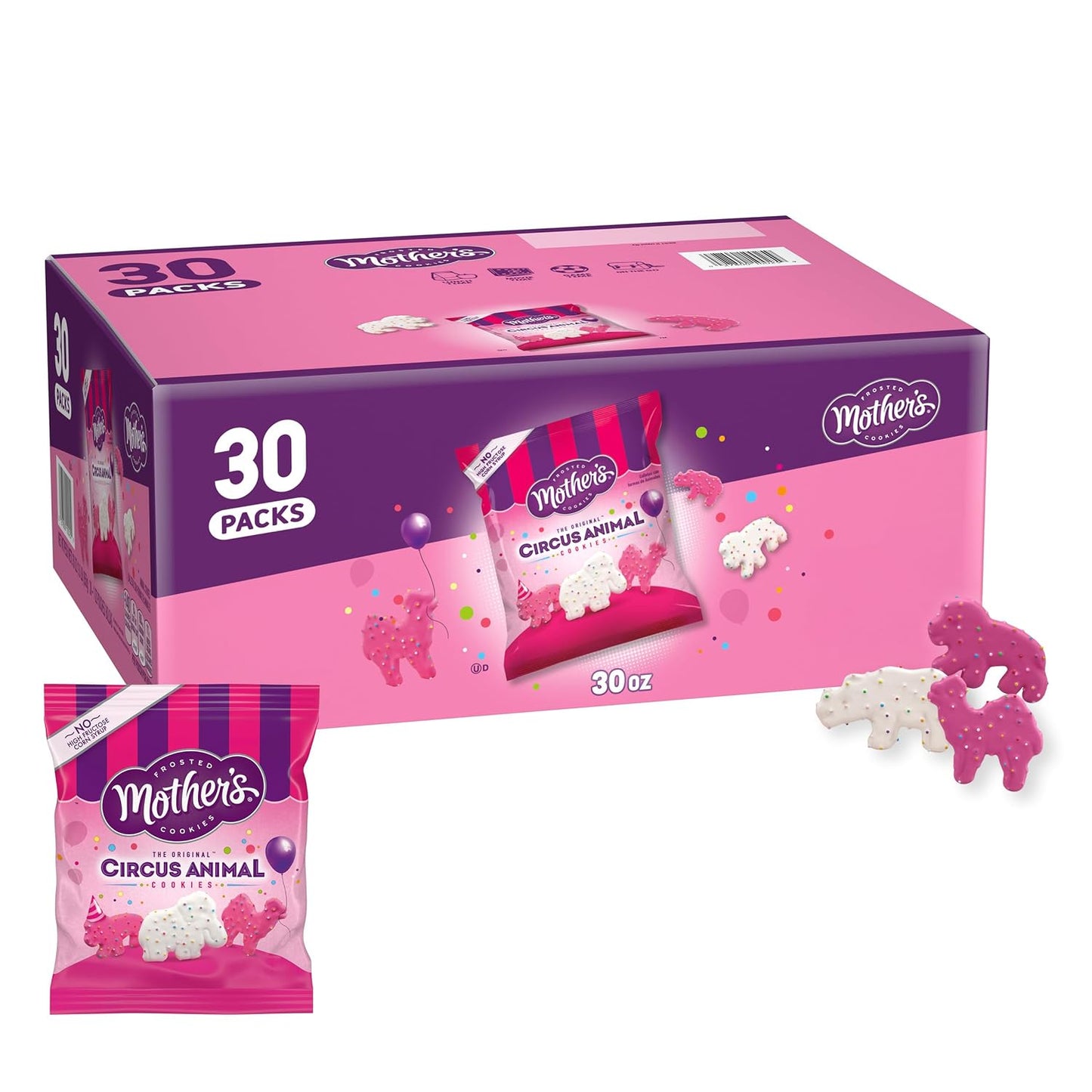 Mother’s-Original-Circus-Animal,-Frosted-Animal-Cookies-with-Rainbow-Sprinkles,-30--packs,-1-oz--1604