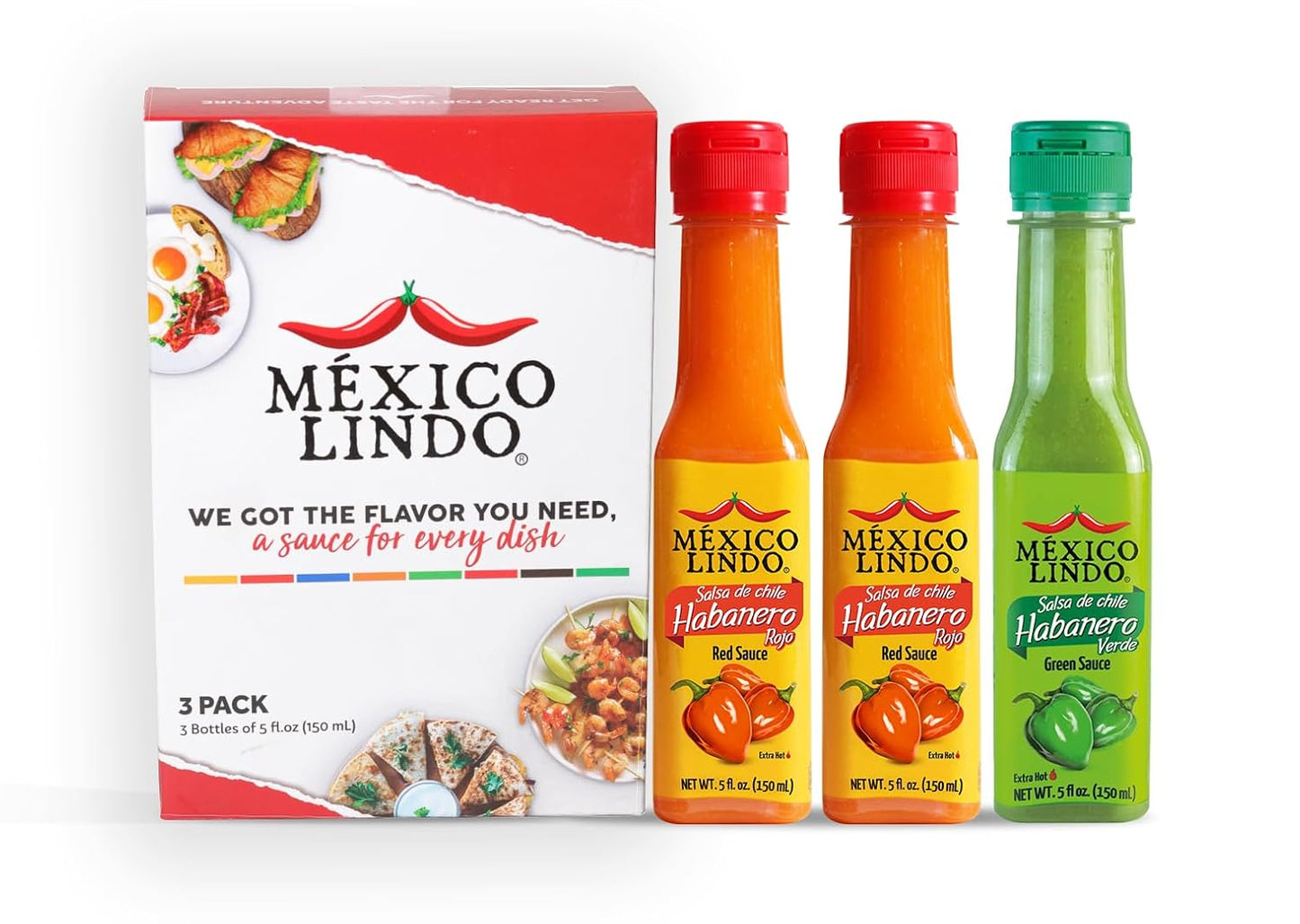 Mexico-Lindo-Hot-Sauce-Variety-Pack-Display-with-2-Red-Habanero,-1-828