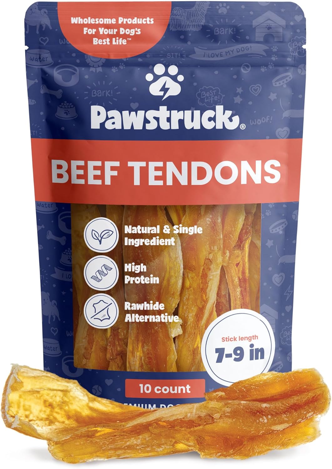 Pawstruck-Natural-Beef-Tendon-Chew-Sticks-10-Pack-7"-9"-Long-Lasting-Rawhide-Dog-2095