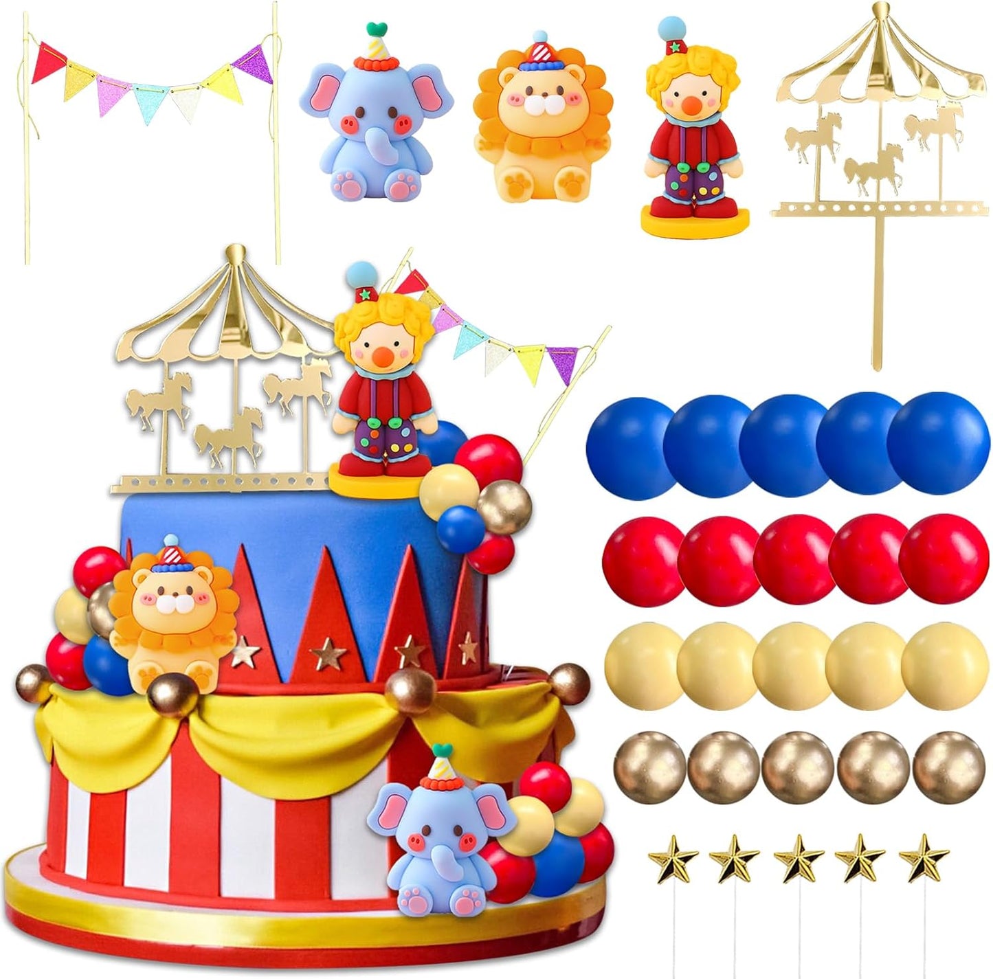 UFROMSKY-30pcs-Circus-Cake-Toppers-Balls-Cake-Decoration-Carnival-Cupcake-Topper-with-Clown-and-11
